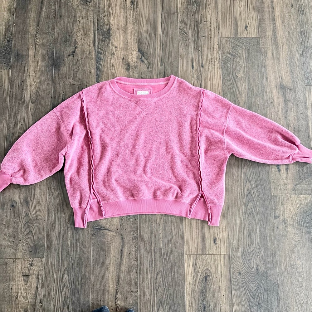 AE American Eagle "Seriously Huggable" Oversized Pink Sweatshirt XS - Picture 5 of 7